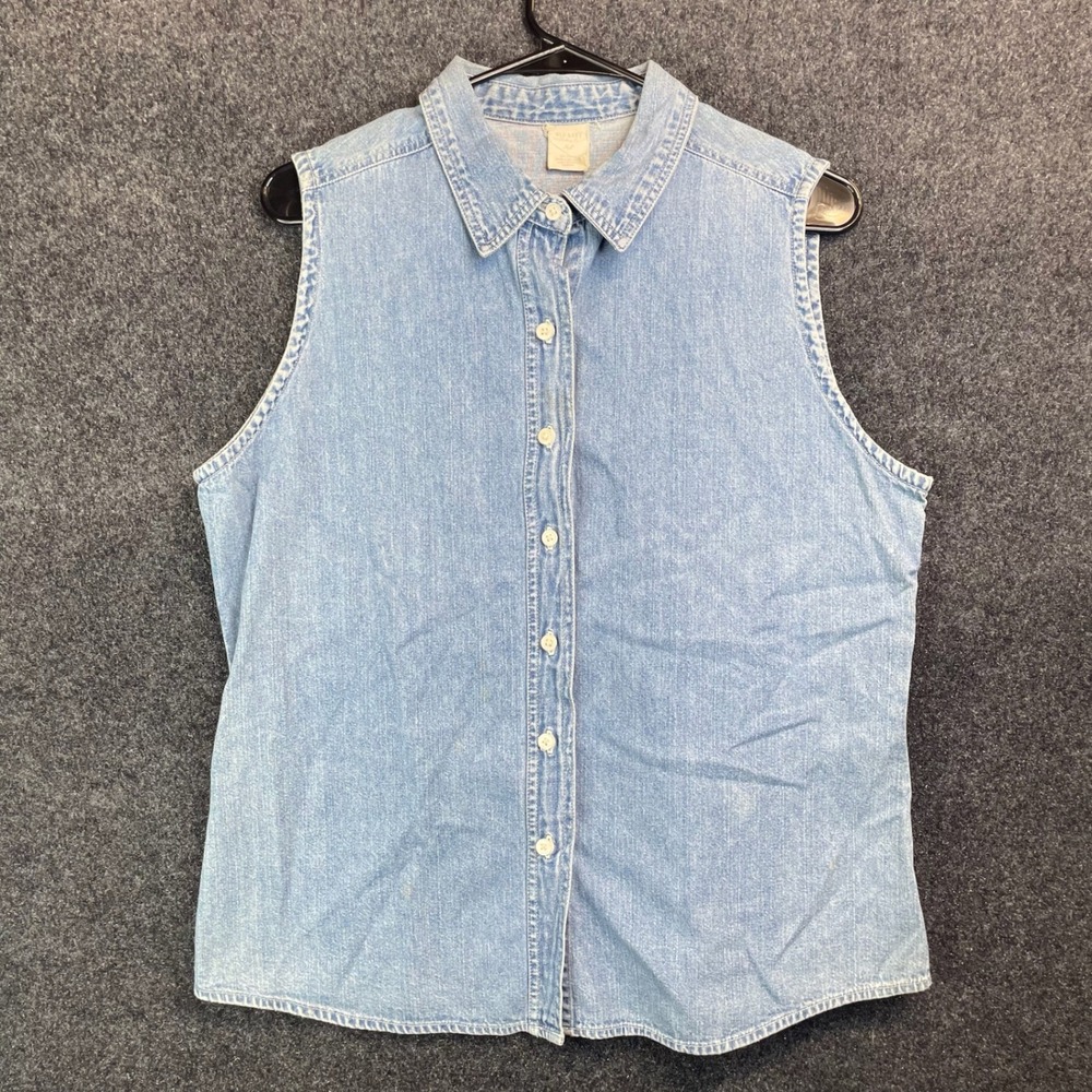 Old Navy Sleeveless Denim Shirt Womens XL Light Wash Blue Cotton Button Down